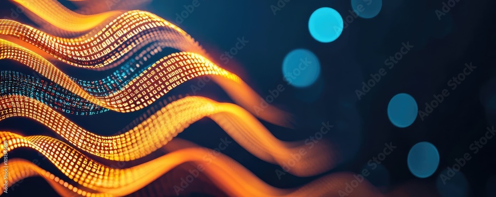 Poster colorful wave patterns with abstract lights on a dark background.