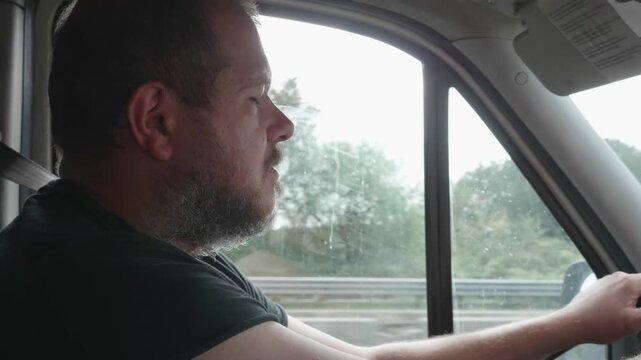 A truck driver experiences a moment of drowsiness but wakes up just in time to avoid an accident, highlighting the importance of alertness on the road.