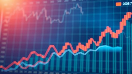 Rising stock market graph with colorful lines, illustrating financial growth and trends