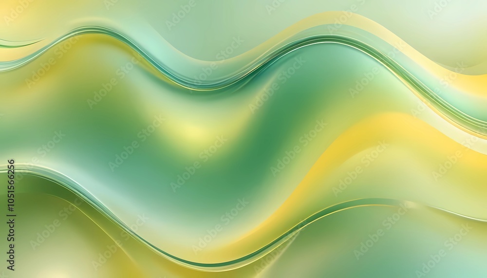 Poster transparent multilayer glass background with flowing gradient in pale green and light yellow. dynami