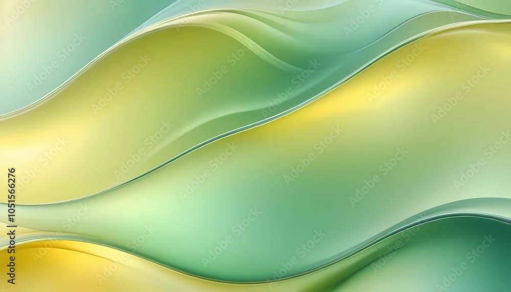 Poster transparent multilayer glass background with flowing gradient in pale green and light yellow. dynami