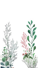 Watercolor Greenery and Red Branch Arrangement
