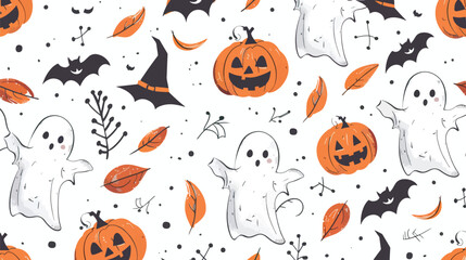 Seamless pattern for Halloween holiday with cute ghost 