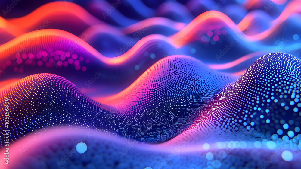 Poster abstract colorful particles wave background with motion effect