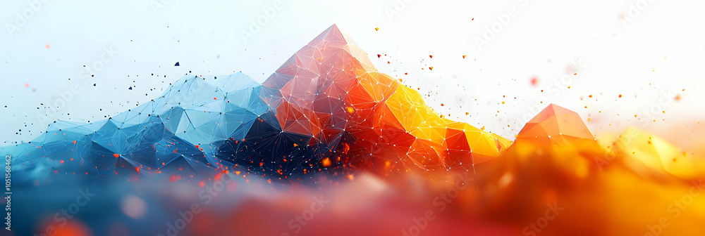 Poster abstract low poly mountain range with connected dots and vibrant colors