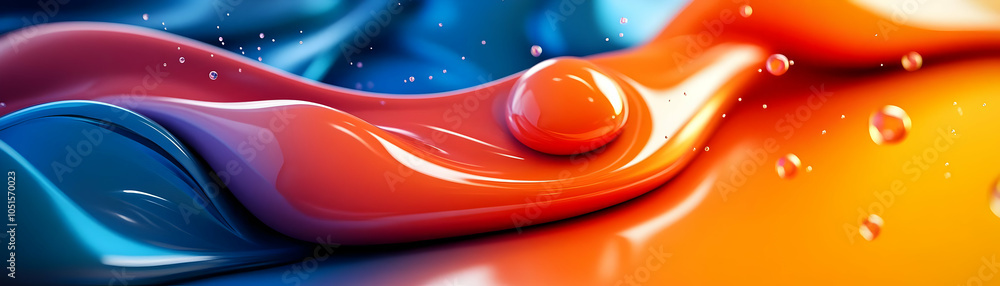 Poster abstract background with colorful liquid shapes and a sphere floating