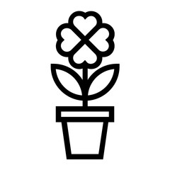 Clover Plant Flower Pot Icon in Outline Line Style