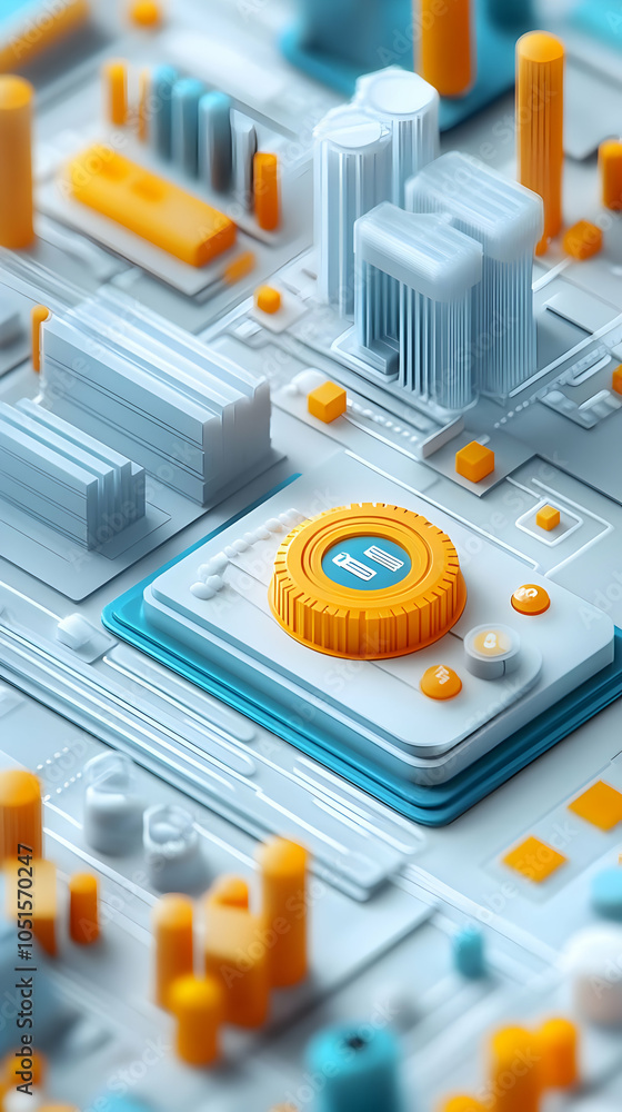 Poster abstract 3d illustration with control panel on circuit board with technology theme