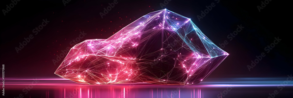 Poster abstract geometric shape with glowing lines on dark background