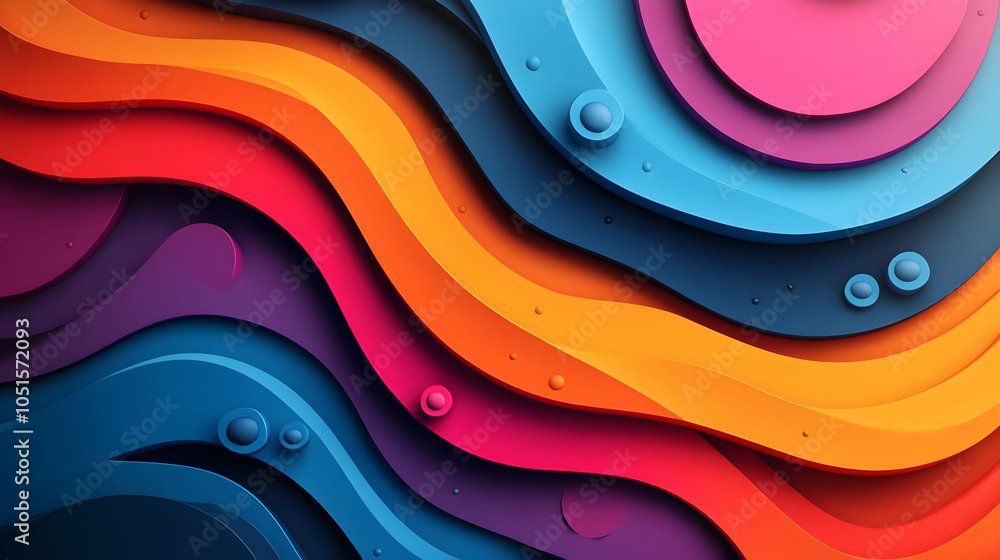 Poster colorful abstract waves flow and curve with a 3d paper cut-out effect