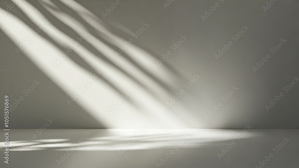 Poster sunlight streaming through blinds casting diagonal shadows on a wall.