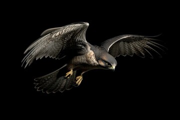 Obraz premium A bird of prey soaring through the darkness, illuminated only by the faint light of dusk