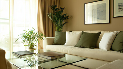 Serene Living Room: Tranquil Interior Design with Natural Light 