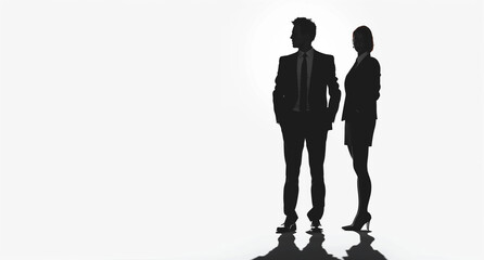 Silhouettes of business people in black vector on a white background, full-body shots, simple shapes, vector illustration