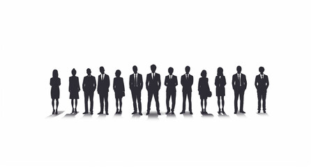 Silhouettes of business people in black vector on a white background, full-body shots, simple shapes, vector illustration