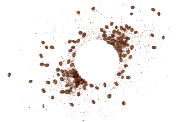 coffee beans in circle round copy space shape isolated on white or transparent png