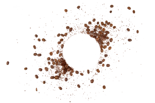 coffee beans in circle round copy space shape isolated on white or transparent png