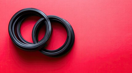 Fototapeta premium Black Circular Objects on Red Background