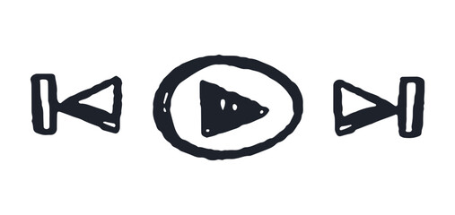 Scribble Sketch Icon of Play Bar. Hand drawn Chalk Play Button. Doodle Isolated element