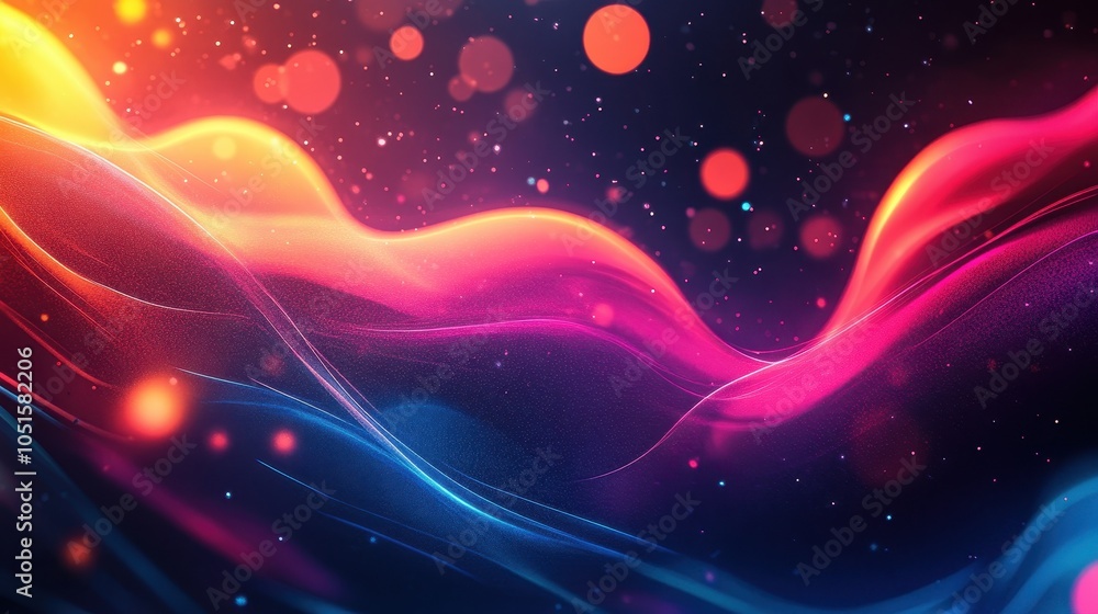 Wall mural neon glow of abstract shapes and patterns against a dark background, creating a vibrant and energeti