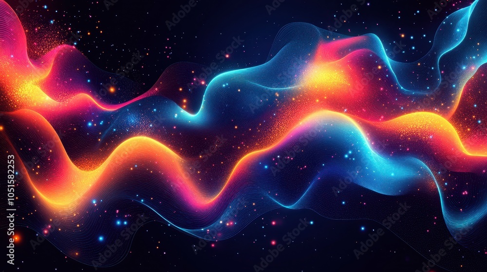 Wall mural neon glow of abstract shapes and patterns against a dark background, creating a vibrant and energeti