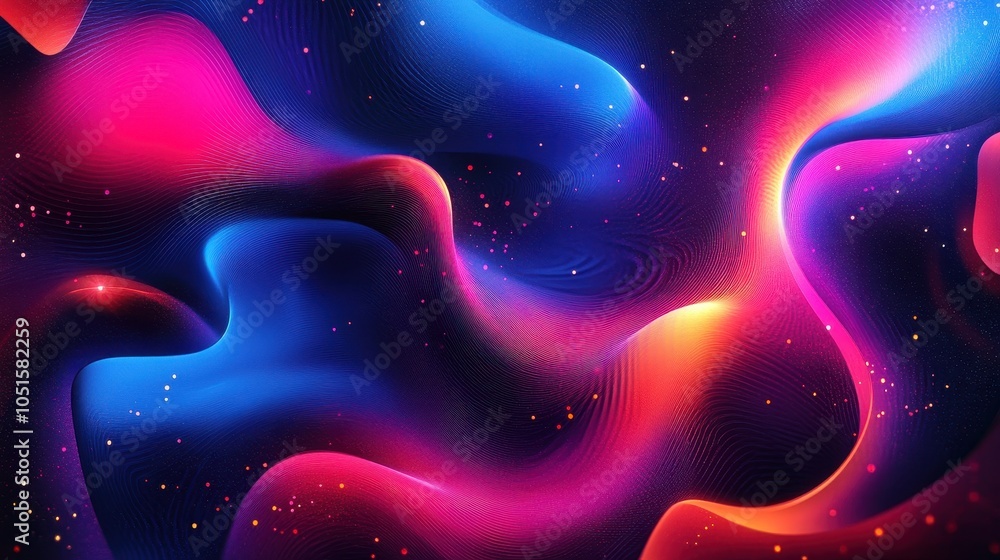 Wall mural neon glow of abstract shapes and patterns against a dark background, creating a vibrant and energeti