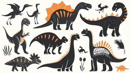 Fototapeta premium set of black and coloured dinosaurs