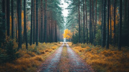 Fototapeta premium Path through a pine forest with autumn colors