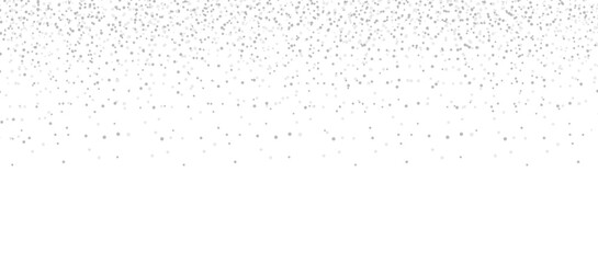 Horizontal silver glitter festive confetti isolated on transparent background. Silver glitter falling dust particles. Luxury confetti dots rain. Magic party border. Holiday decoration design elements
