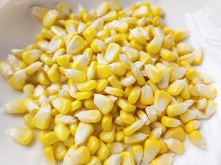 Yellow sweetcorn on white background