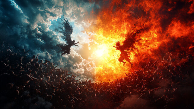 epic clash of light and darkness unfolds in dramatic scene filled with emotion
