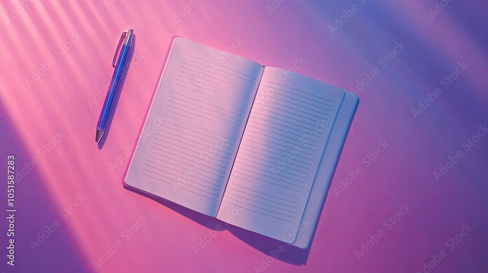 Poster open notebook on vibrant gradient background