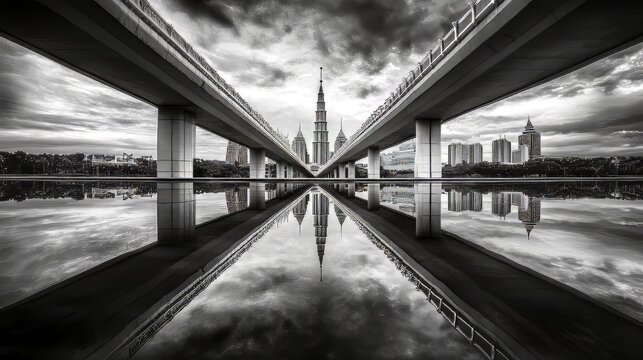 Modern bridge architecture at putrajaya on a black and white. architecture modern. Ultra realistic. Photorealistic
