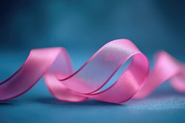 A close-up shot of a pink ribbon sitting on a table, symbolizing support and awareness for various causes