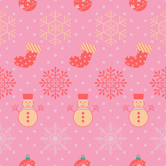 Christmas seamless pattern. Snowflakes,  Christmas ball and ornaments background design for decoration on Christmas card, banner, wrapping, wallpaper, textile, fashion.