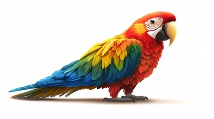 Fototapeta premium Vibrant front view of a parrot on a white background, ideal for nature-inspired art and animal illustrations.