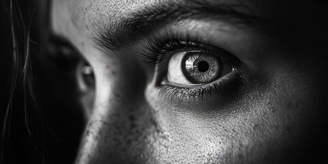 Naklejka premium A close-up shot of a woman's eye in black and white