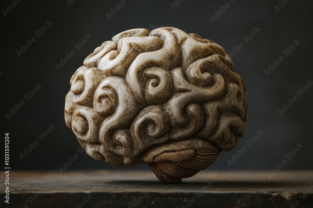 Poster A three-dimensional representation of a brain sits atop a table, highlighting cognitive thought processes
