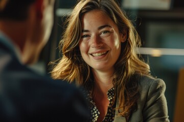 Obraz premium A woman and a man engaged in friendly conversation