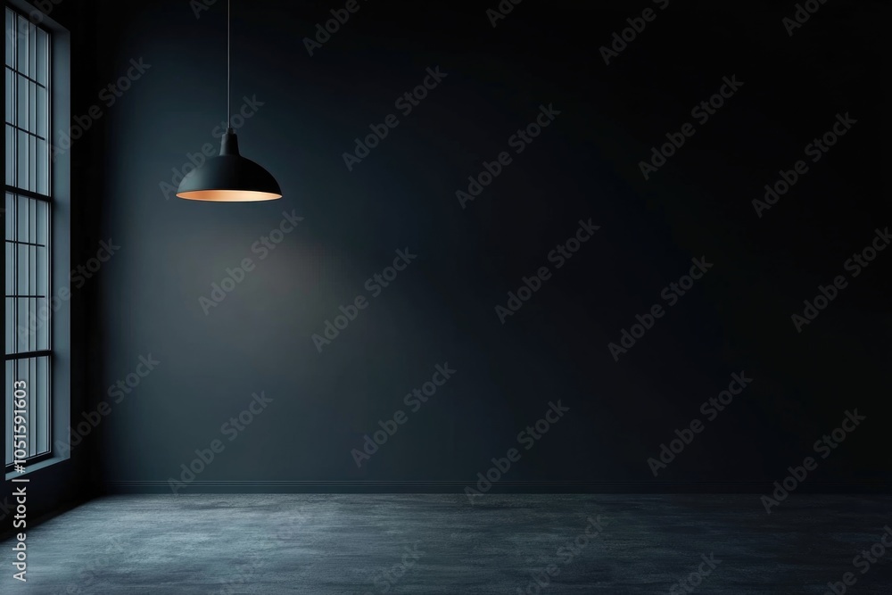 Poster A dimly lit room with a single light source hanging from the ceiling, creating an eerie atmosphere