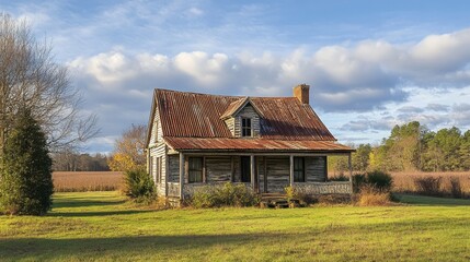 Fototapeta premium Rustic farmhouse with a surrounding pasture.