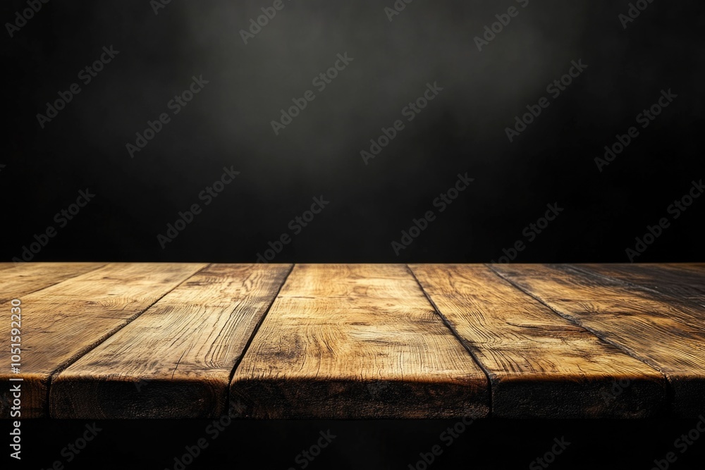 Poster a simple wooden table set against a dark background, great for minimalist designs or adding contrast