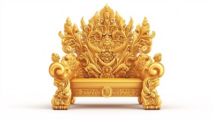 An elegant vector design featuring a detailed golden throne adorned with royal motifs, set against a clean white backdrop.