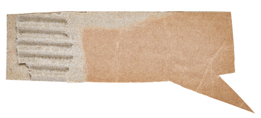 Blank cut out corrugated cardboard paper speech bubble of rectangular shape with copy space for text on transparent background