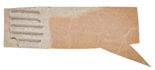 Blank cut out corrugated cardboard paper speech bubble of rectangular shape with copy space for text on transparent background