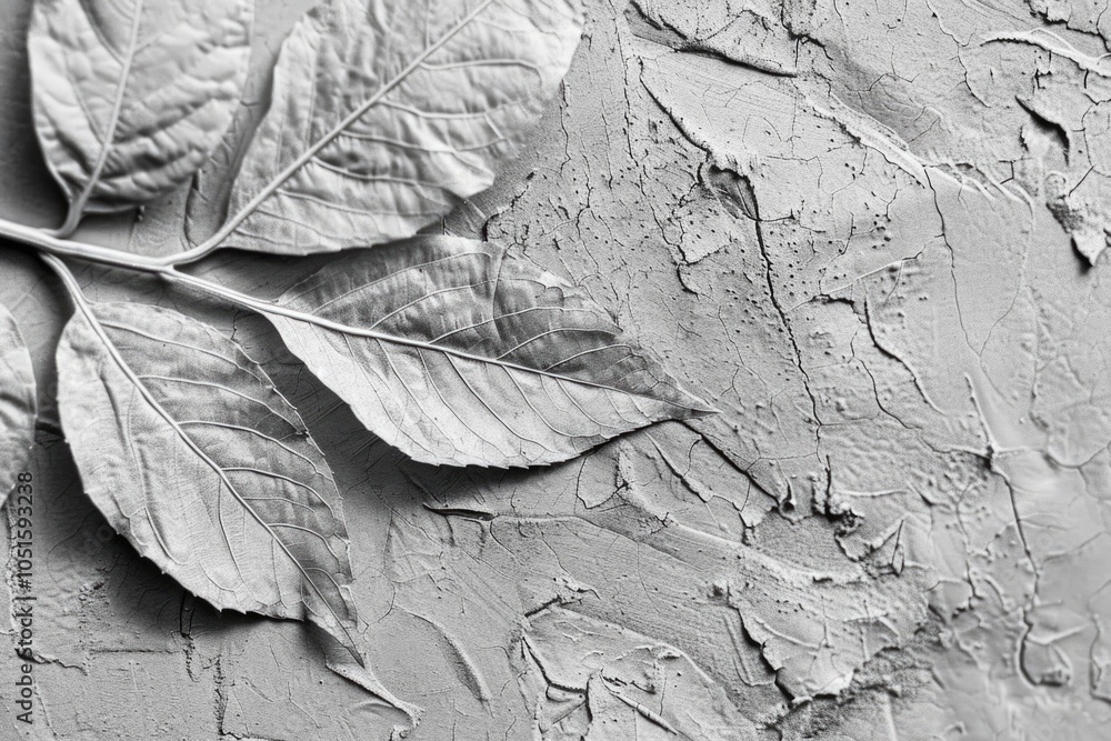 Poster A detailed view of a single leaf stuck to a wall, highlighting its texture and pattern
