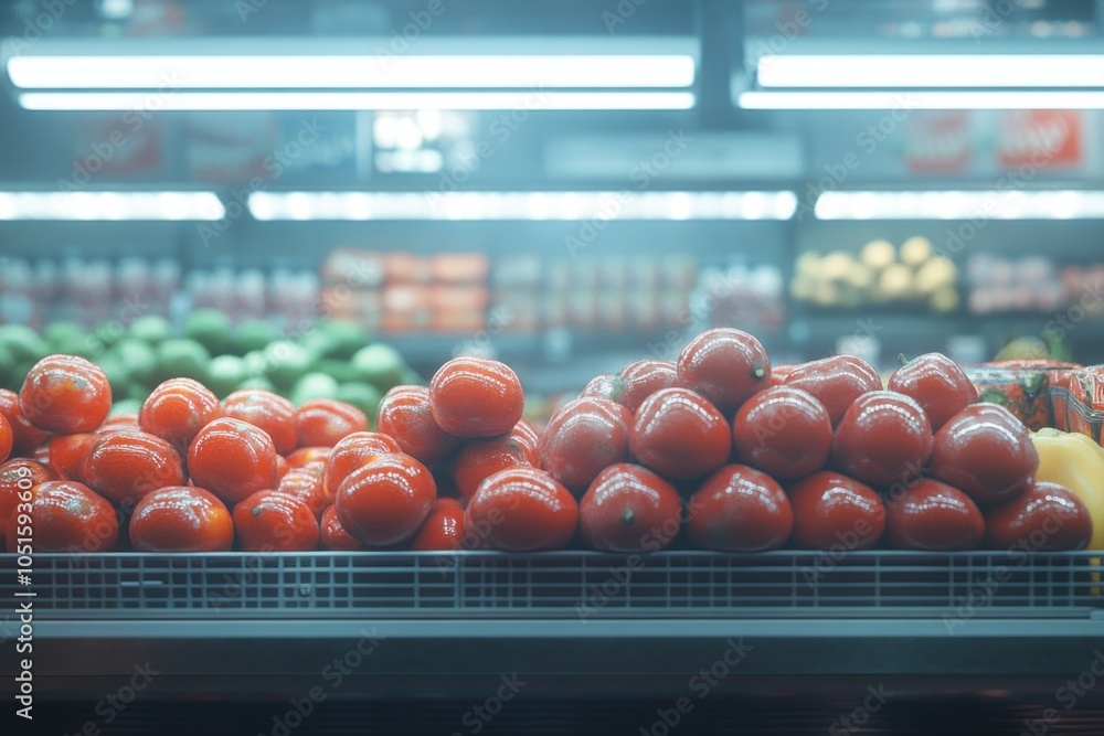 Poster a colorful display case filled with various tomato varieties