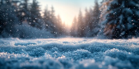 Fototapeta premium Snowy Landscape with Falling Snowflakes in Winter Wonderland