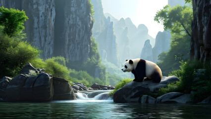 panda in the mountain,generative ai