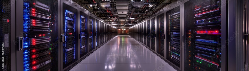 Poster navigating the digital frontier, an insightful glimpse into a highpowered server room